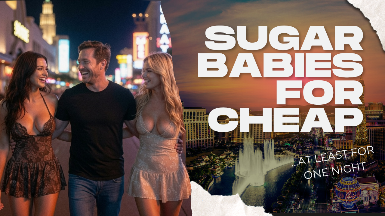 A man walking in Las Vegas with two attractive woman